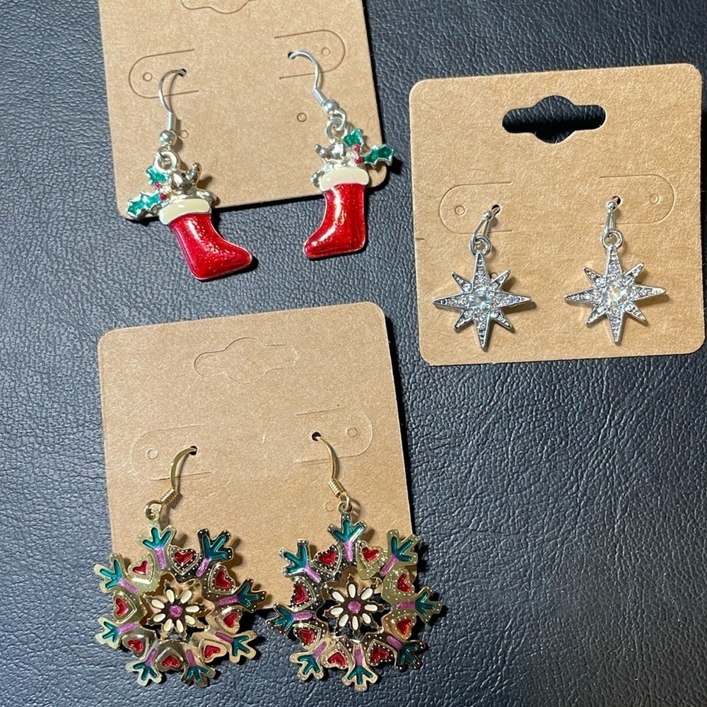 Christmas Earrings Set of 3 Women’s Red Silver Green